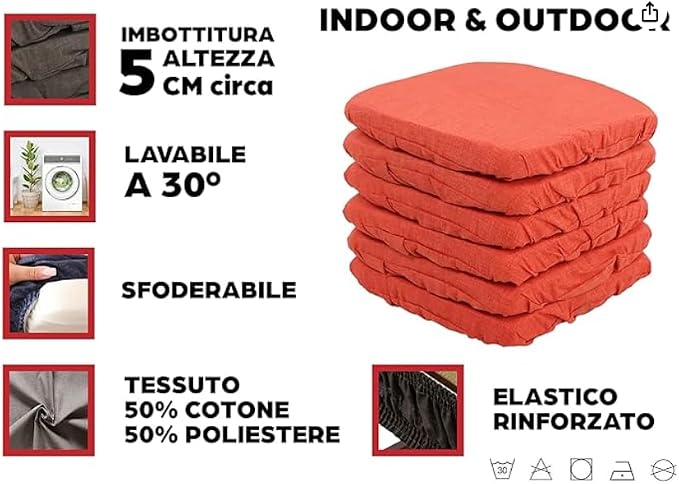 Coprisedia Imbottiti Vesto Molla Loneta con Elastico Set 6 Cuscini sedia